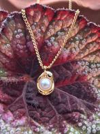 925 zilver goud 14 kt verguld ketting met parel., Ophalen of Verzenden, Zo goed als nieuw, Goud, Zilver