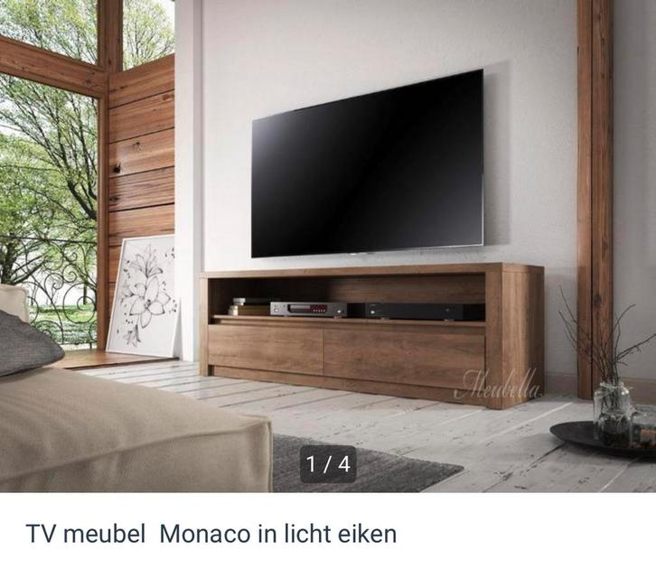 TV Meubel Monaco Licht Eiken (Houtlook), Huis en Inrichting, Kasten | Televisiemeubels, Gebruikt, Minder dan 100 cm, 100 tot 150 cm