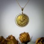 22k Turkse Gouden Munt met 14k Hanger en Ketting, Met hanger, Nieuw, Ophalen of Verzenden, Goud