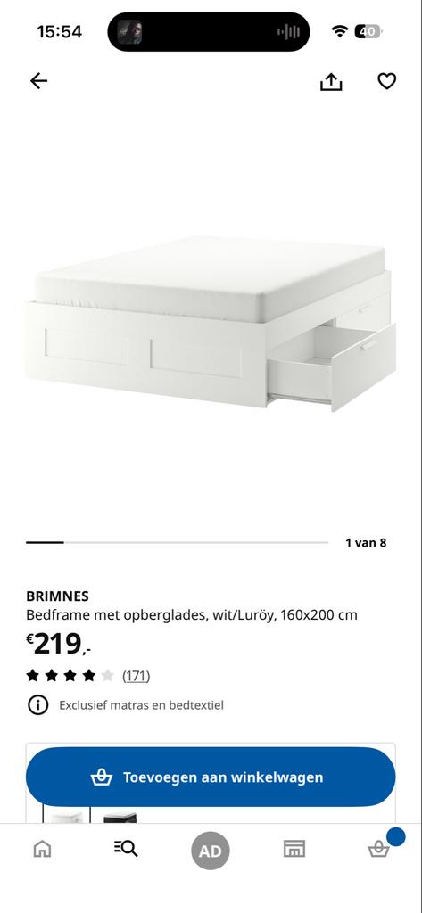 Brimnes bed 160x200 gedemonteerd, Huis en Inrichting, Slaapkamer | Bedden, Ophalen, Gebruikt, Wit, Tweepersoons
