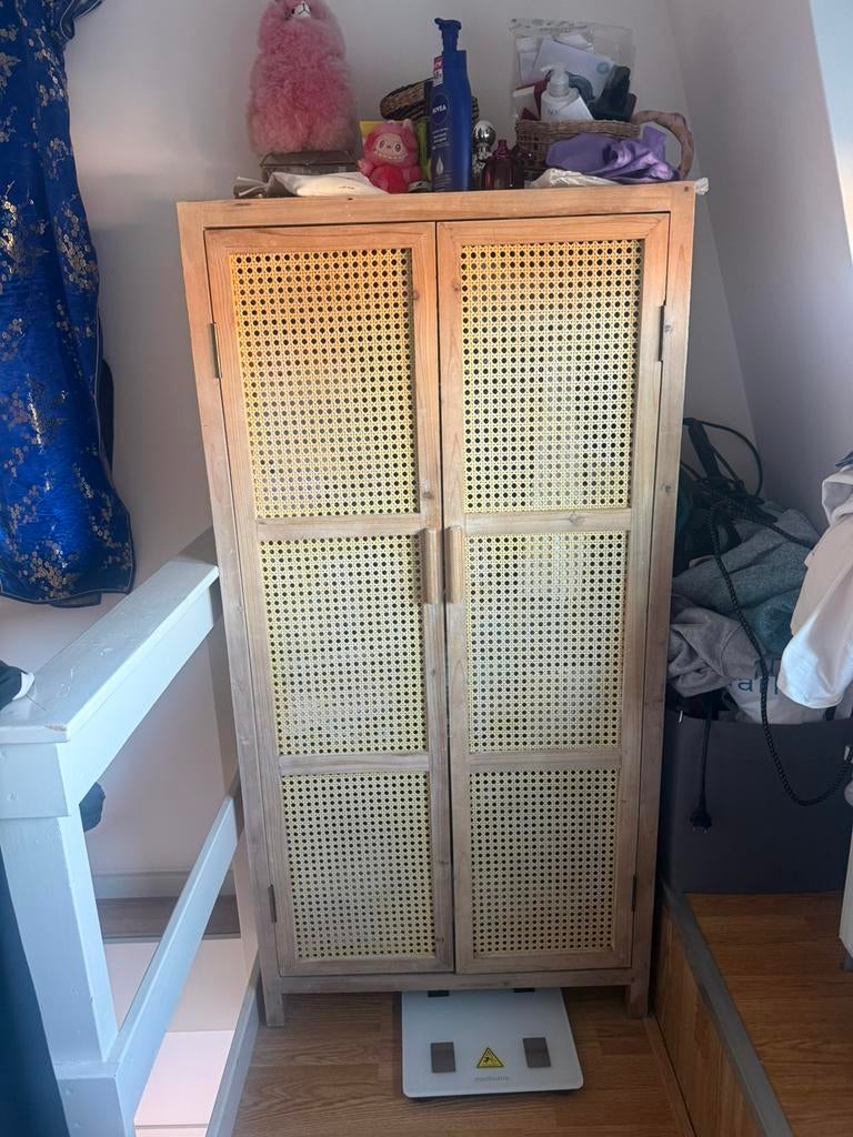 Webbing cabinet Bandung hoog - naturel - 140x70x40 cm, Ophalen, Zo goed als nieuw