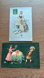 Vrolijk Pasen.Reliefkaarten.Ei,kuikens,kar met ei,hazen etc, Ophalen of Verzenden, Voor 1920, Gelopen