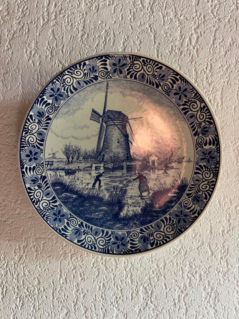 Delfts Blauw Chemkefa Wandbord Molen Schaatsers, Antiek en Kunst, Ophalen of Verzenden