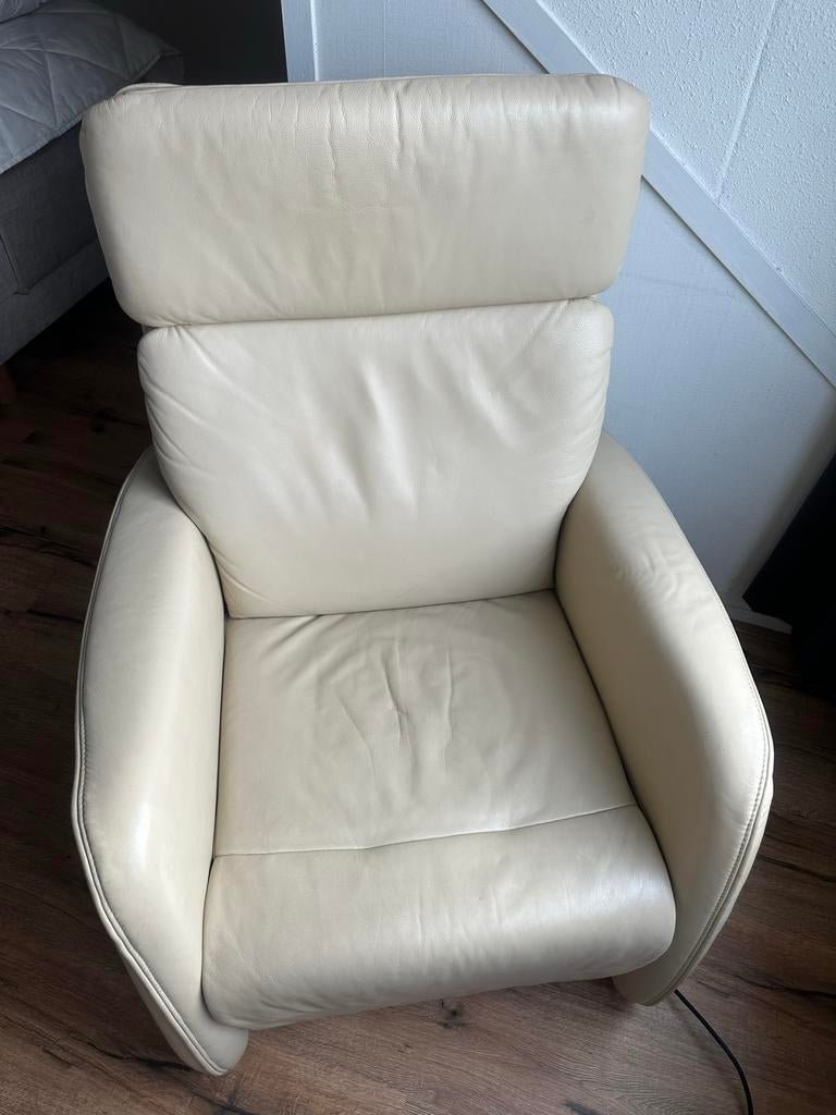 Crèmekleurige Leren Relaxfauteuil Sta op Stoel, Ophalen of Verzenden, Gebruikt, Leer, 75 tot 100 cm