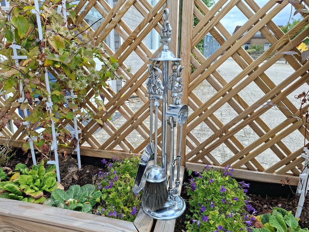 mooie nette oude verchroomde kachel /haard set, Antiek en Kunst, Ophalen of Verzenden