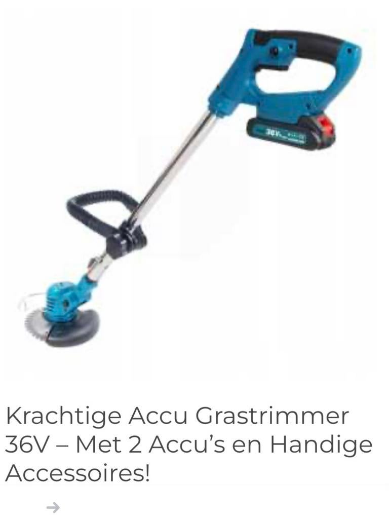 36 v grastrimmer met 2 accu,s zaag en messen, Ophalen of Verzenden, Nieuw, 10 tot 30 cm, Accu