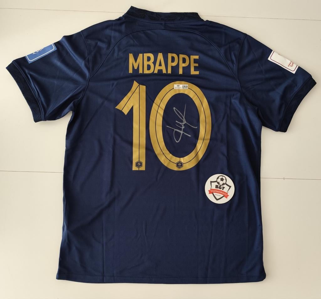 Gesigneerd Frankrijk thuisshirt Mbappé WK 2022, Verzamelen, Sportartikelen en Voetbal, Buitenlandse clubs, Shirt, Verzenden, .