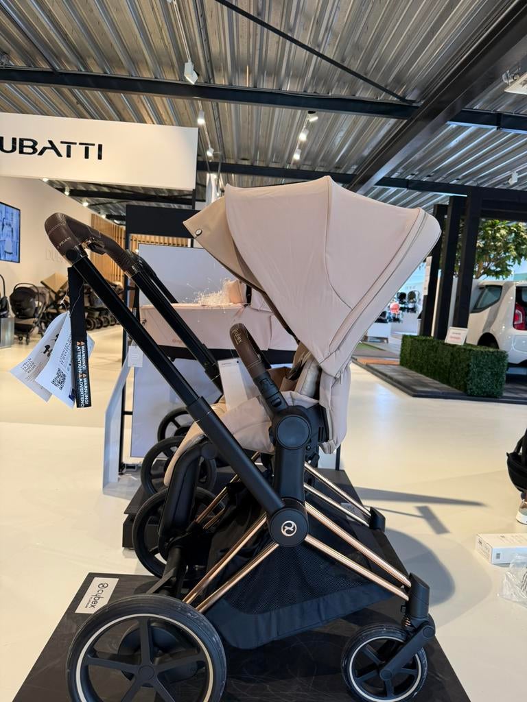 Cybex E-Priam 2-1 Kinderwagen RoseGold / Cozy Beige, Ophalen, Zo goed als nieuw, Regenhoes