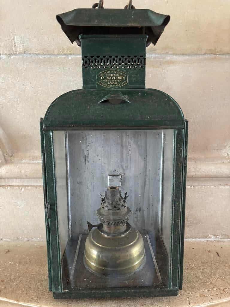 Franse groene marine lantaarn carlotte antiek en brocante, Ophalen of Verzenden, Overige materialen