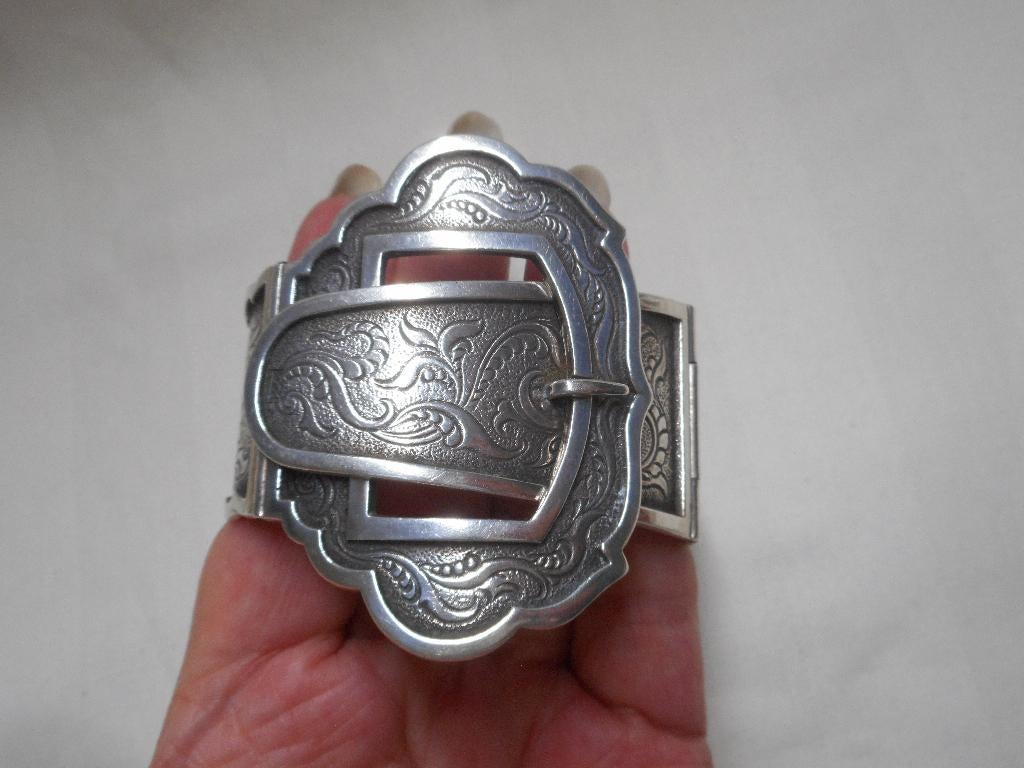 Zilveren antieke grote gesp armband nr.572, Sieraden, Tassen en Uiterlijk, Antieke sieraden, Verzenden, Zilver, Armband