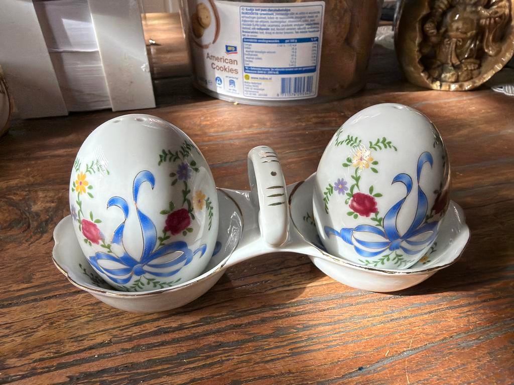 Limoges Peper  Zout- en Pepervat Set met Houder, Gesigneerd, Gebruikt, Overige typen, Ophalen of Verzenden, Overige stijlen