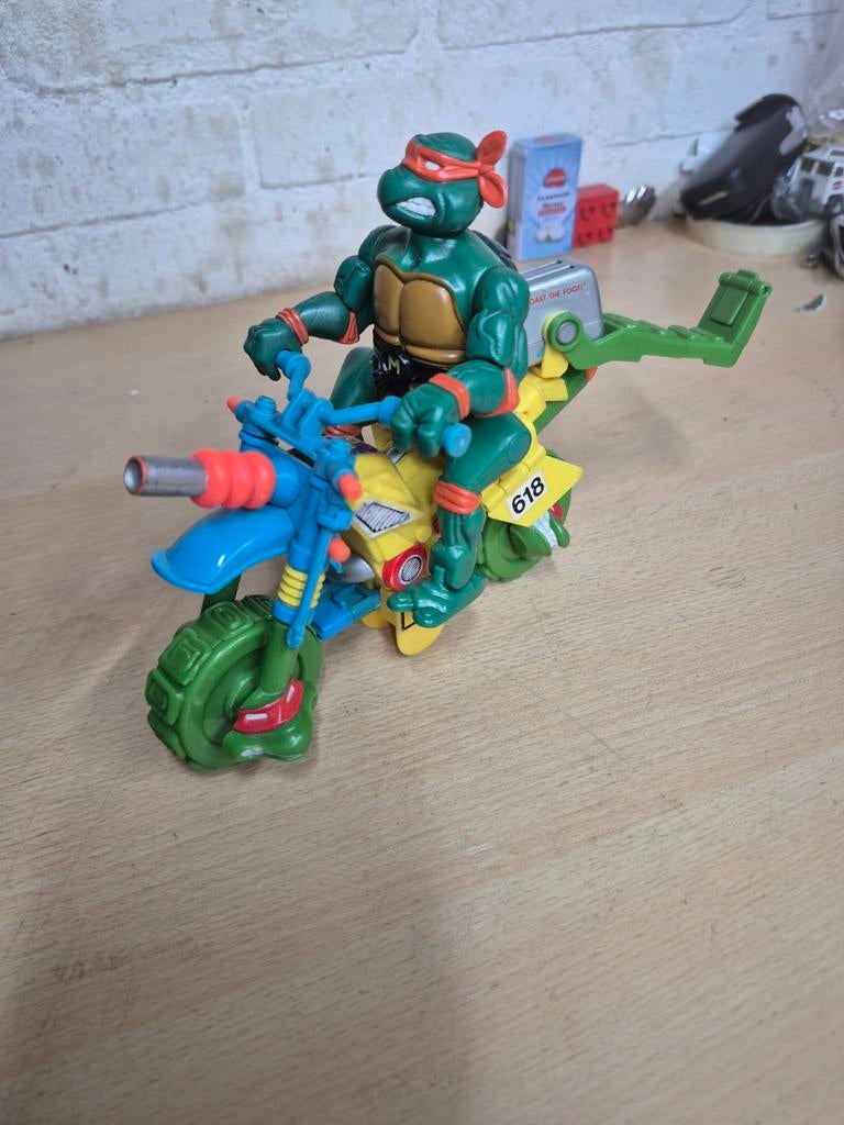 Vintage TMNT Michelangelo met Motor (1988), Ophalen of Verzenden, Gebruikt