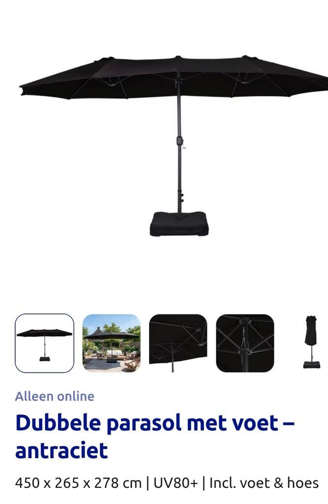 Nieuwe,dubbele parasol - Antraciet (450x265 cm), Tuin en Terras, Parasols, Ophalen of Verzenden