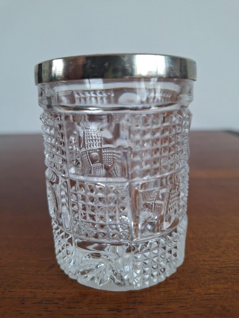 Vintage geslepen kristallen lepelvaasje, Antiek en Kunst, Curiosa en Brocante, Ophalen of Verzenden