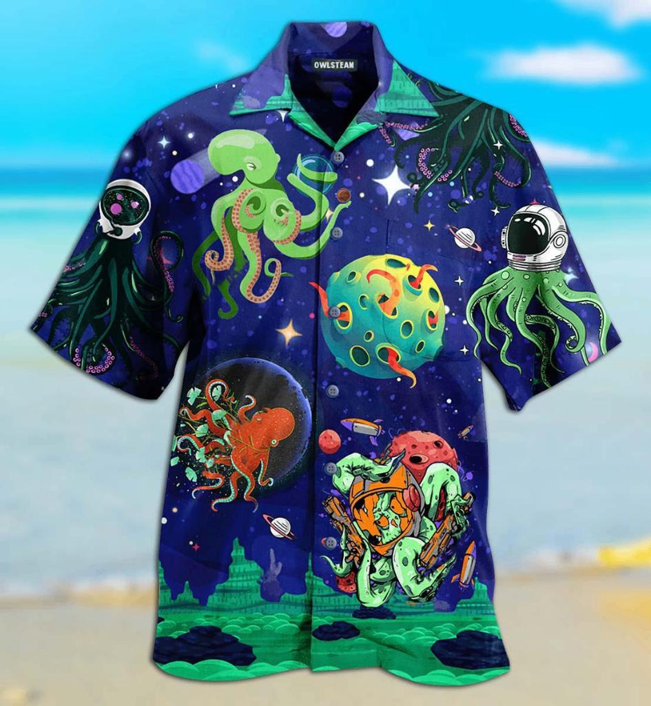 Ruimte overhemd (heren mannen inktvis feest hawaii shirt), Kleding | Heren, Overhemden, Verzenden, Nieuw, Blauw, Overige halswijdtes