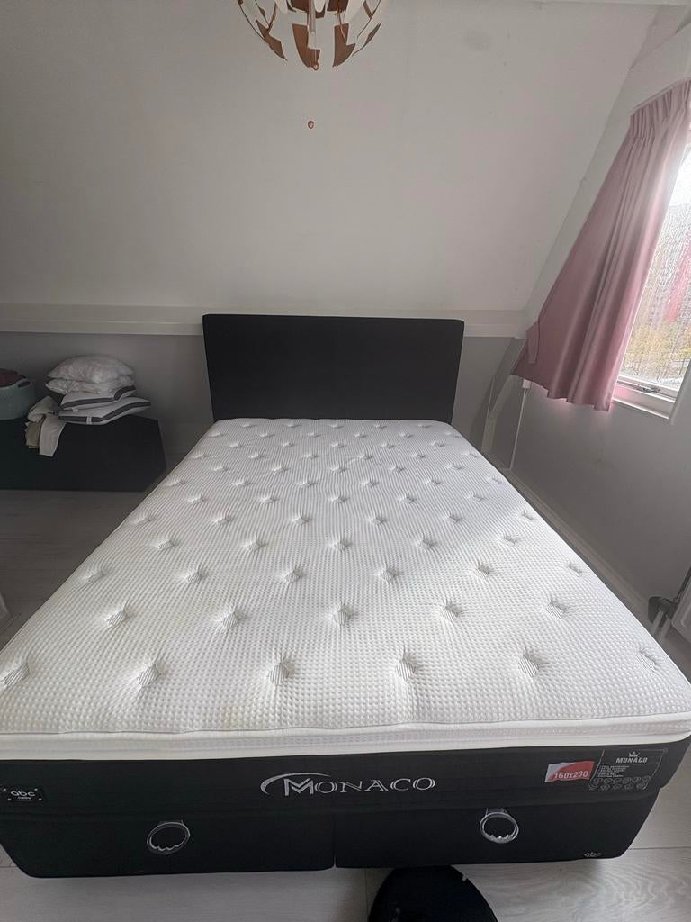 Fluwelen Boxspring 160x200 met Croco Print, Ophalen, Gebruikt, Zwart, Tweepersoons