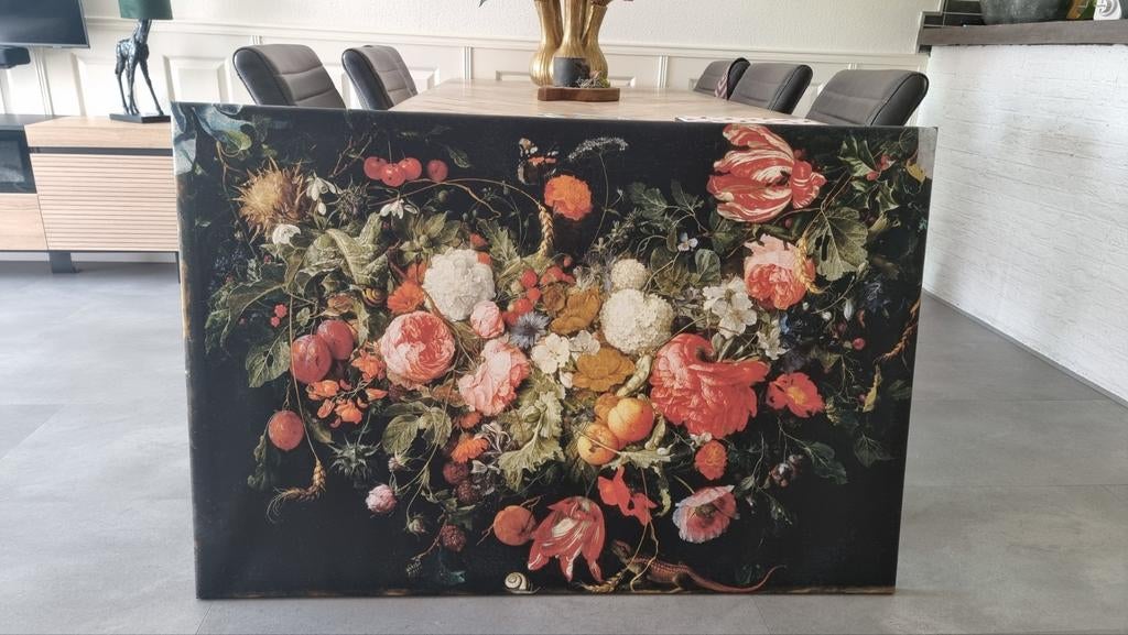 Bloemen en fruit slinger print op canvas 120x80, Antiek en Kunst, Ophalen