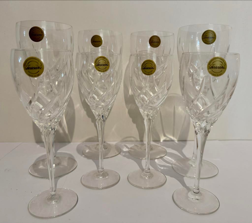 8 kristallen wijnglazen – Toscane – geslepen loodkristal 24%, Ophalen of Verzenden