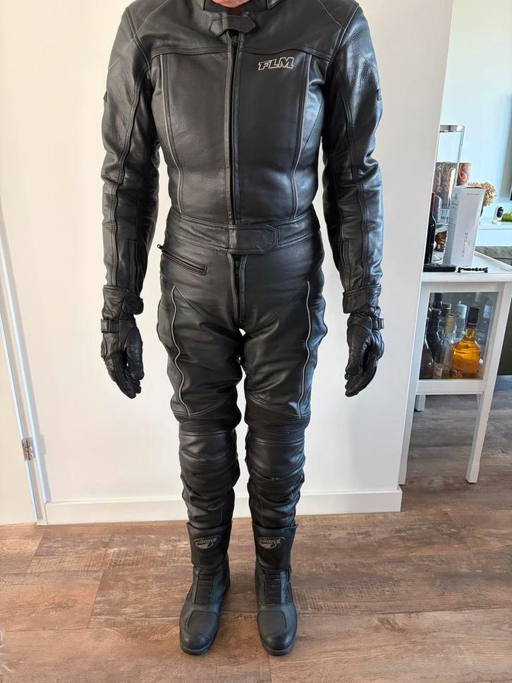FLM Leren Motorpak - Zwart (Jas en Broek), Motoren, Kleding | Motorkleding, Combipak, Dames, Tweedehands, Ophalen of Verzenden