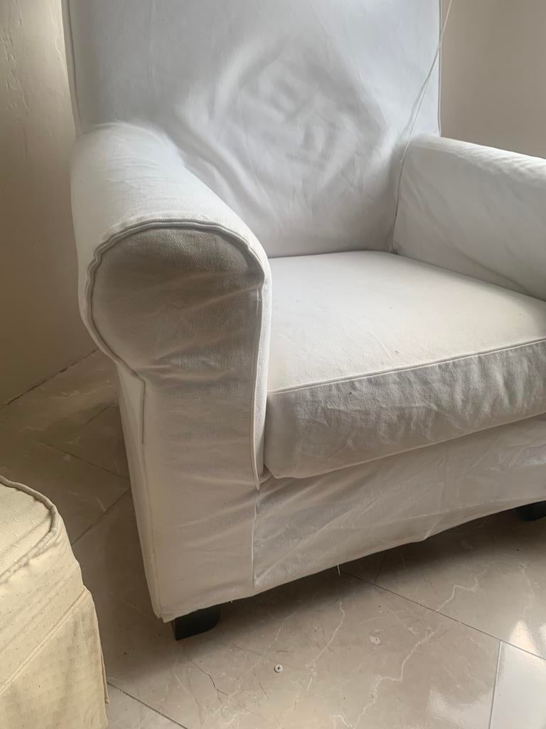Comfortabele witte fauteuil, Ophalen, Zo goed als nieuw, Stof, 75 tot 100 cm