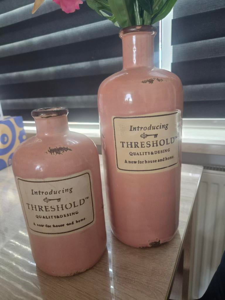 Set van 2 Vintage Roze Vazen - Threshold Design, Ophalen of Verzenden