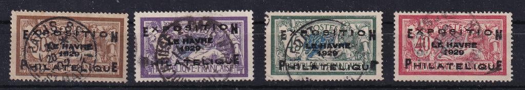 X90A) 1929 Le Havre 4x Exposition div wrd opdruk geen gar, Verzenden, Gestempeld