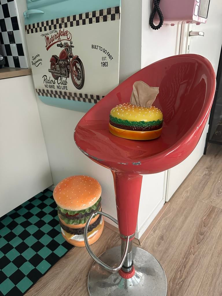 BARKRUK - Retro | American Diner | Barstoel | Vintage | Roze, Gebruikt, Ophalen of Verzenden, In hoogte verstelbaar, Metaal