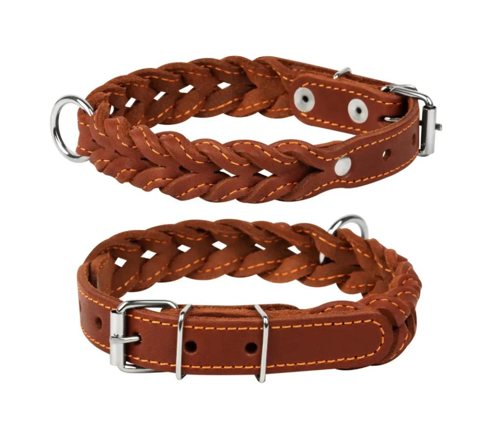 WAUDOG Gevlochten Halsband Leder Bruin Nek 27-35 cm KOOPJE!, Ophalen of Verzenden, Handgemaakt, Nieuw