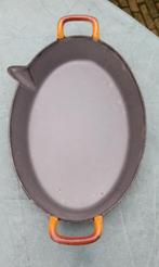 DRU ovenschaal spekpan gietijzer met schenktuit 28 cm (G189), Gebruikt, Gietijzer, Ophalen of Verzenden, Keramische plaat