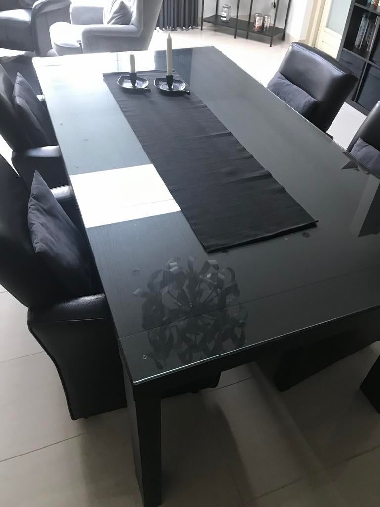 Zware eettafel met glasplaat 200x100 cm, Huis en Inrichting, Tafels | Eettafels, Ophalen, 100 tot 150 cm, Zo goed als nieuw, Vijf personen of meer