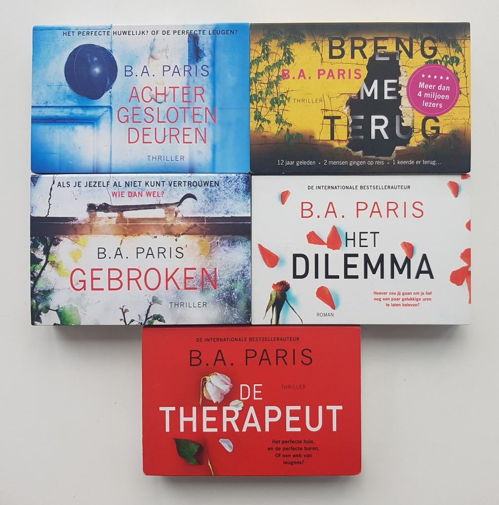 5x Dwarsligger B.A. Paris oa. Het Dilemma, De Therapeut, Boeken, Thrillers, Ophalen of Verzenden, B.A. Paris