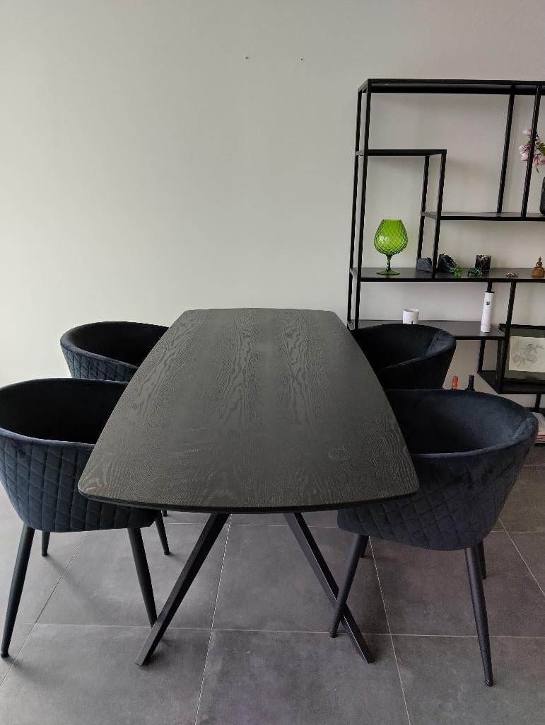 Eettafel met 4 kuip stoelen, Ophalen, 50 tot 100 cm, Zo goed als nieuw, 150 tot 200 cm
