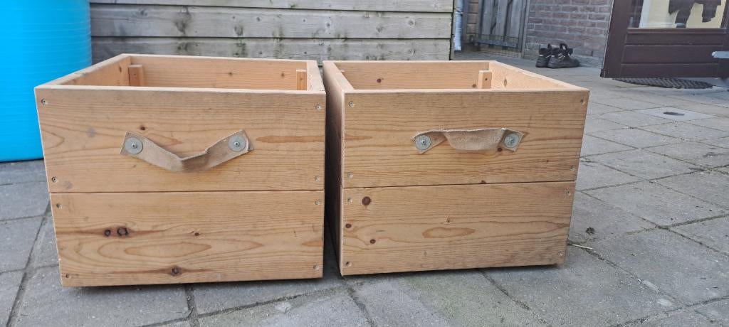 Houten bakken op wieltjes, Huis en Inrichting, Woonaccessoires | Kisten, Ophalen, Minder dan 50 cm, Gebruikt, 50 tot 100 cm