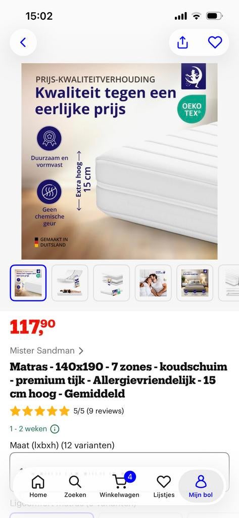 Nieuw Matras 140x190 in verpakking, Huis en Inrichting, Slaapkamer | Matrassen en Bedbodems, Ophalen, Nieuw, Overige maten, Matras