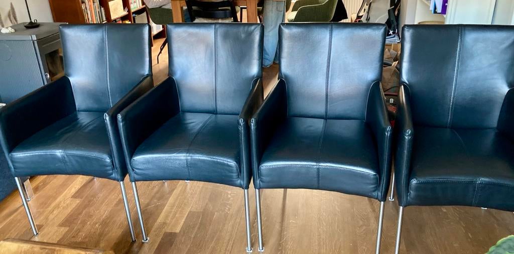 Stoelen eetkamer 4x, Huis en Inrichting, Stoelen, Ophalen, Gebruikt, Zwart, Leer