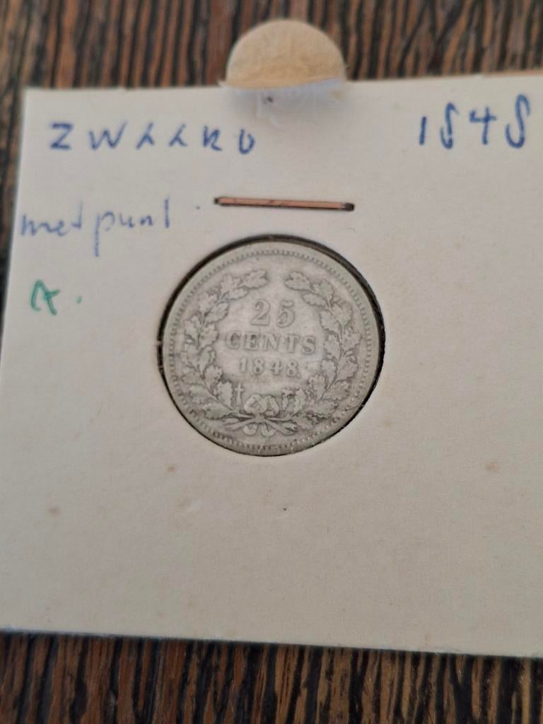Zilveren 25 Cents Koning Willem II 1848. In houdertje, Postzegels en Munten, Munten | Nederland, Losse munt, 25 cent, Koning Willem II