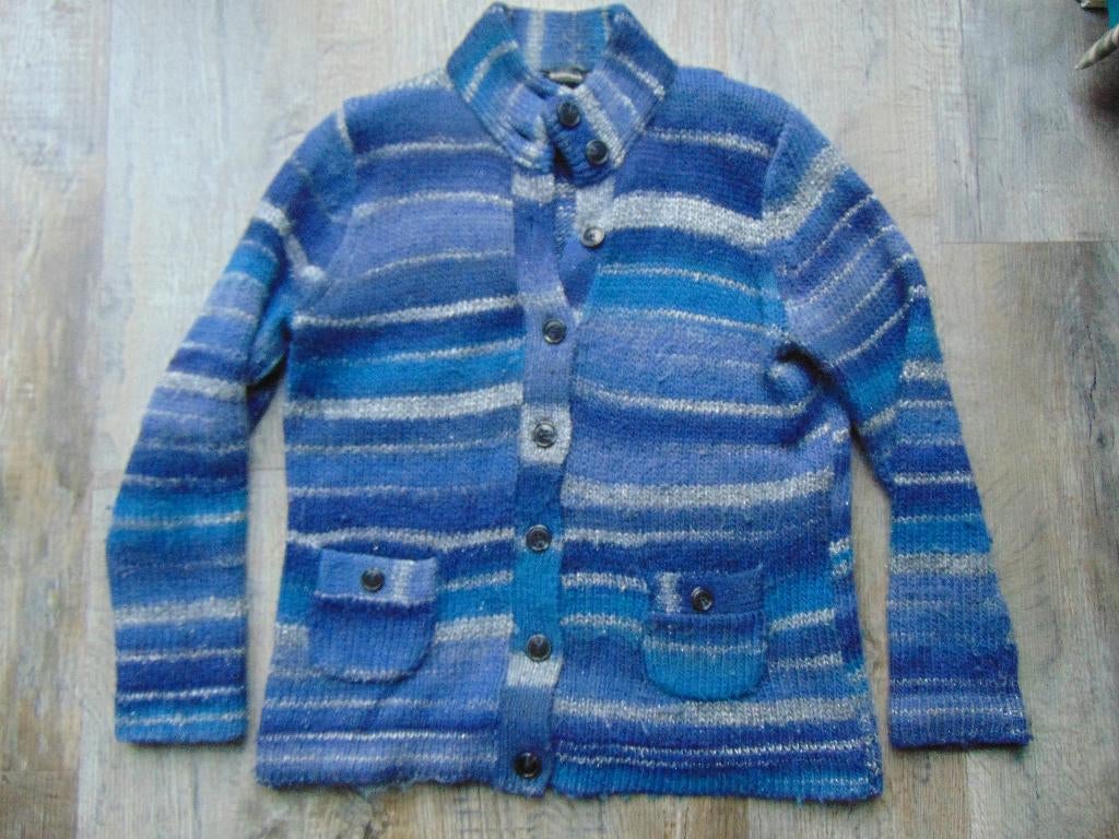 Witteveen vest blauw gestreept maat L vestje half wol, Blauw, Maat 42/44 (L), Ophalen of Verzenden, Zo goed als nieuw