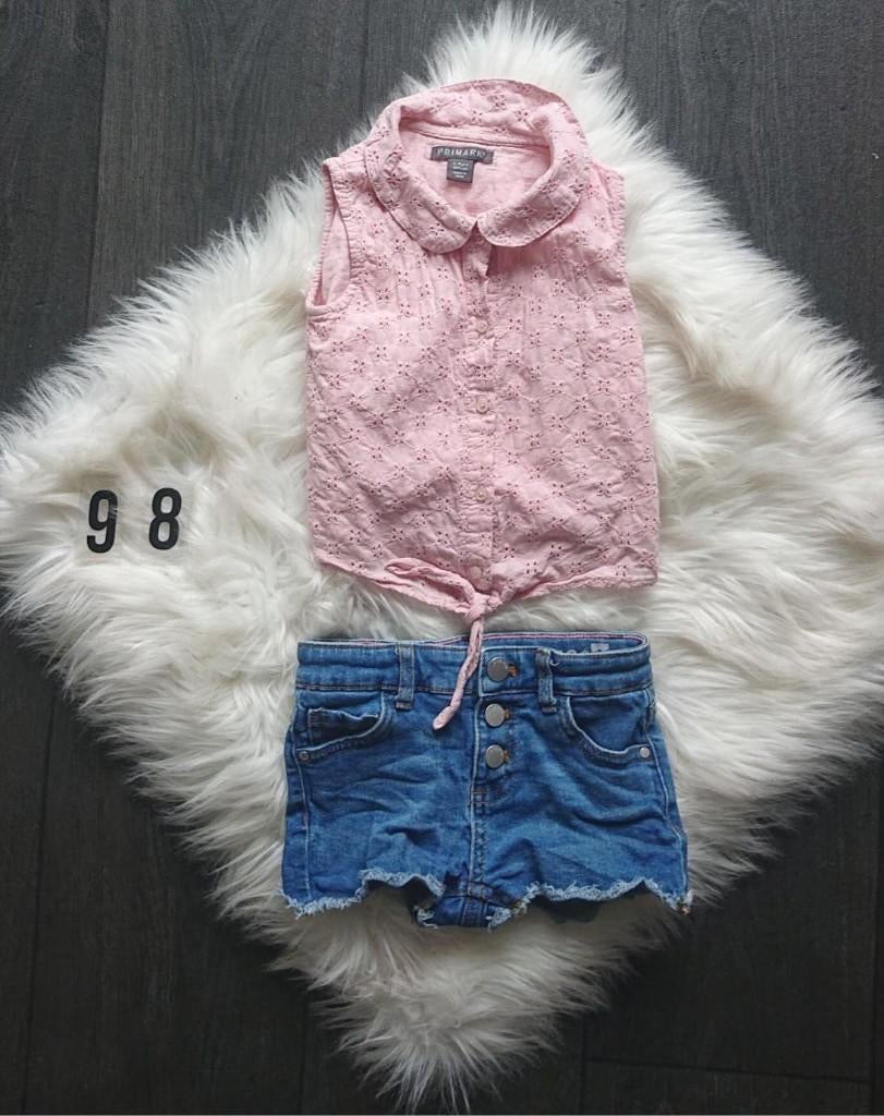 Zomer setje mouwloze blouse en spijker short maat 98, Kinderen en Baby's, Kinderkleding | Maat 98, Ophalen of Verzenden, Gebruikt