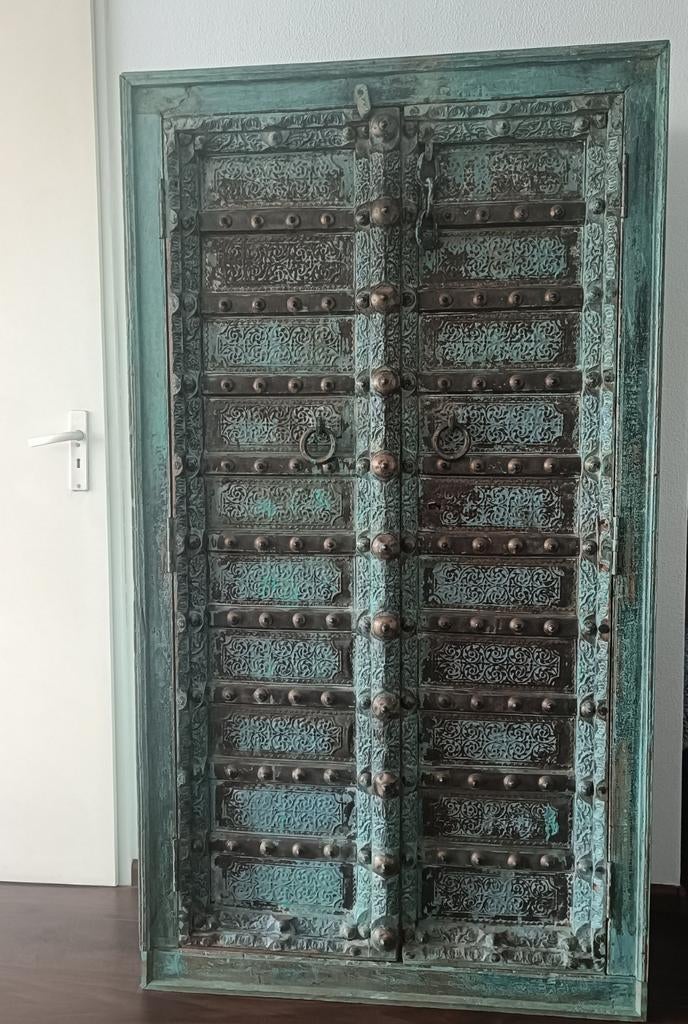 Unieke Antieke Indiase Kast - Handgemaakt & Turquoise, Antiek en Kunst, Antiek | Meubels | Kasten, Ophalen