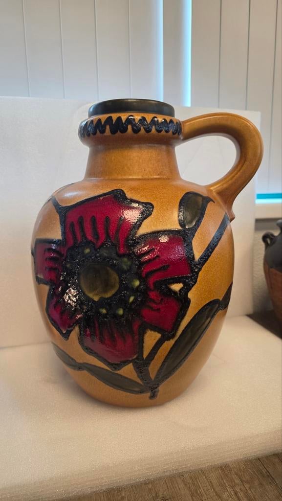 West Germany Scheurich lava vaas met bloem motief, Ophalen of Verzenden