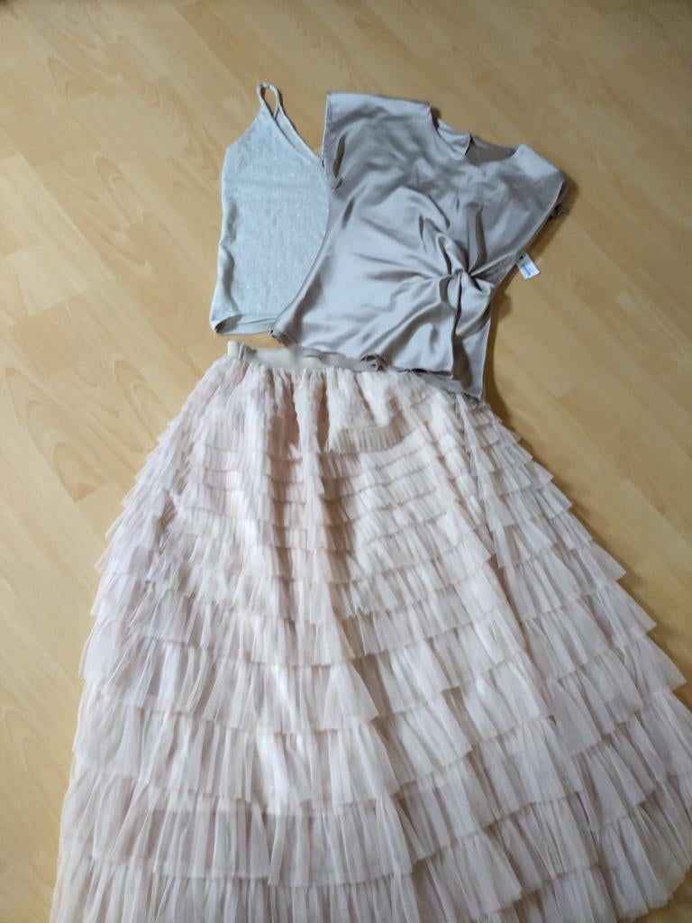 Stroken rok, laagjes rok,, Ophalen of Verzenden, Zo goed als nieuw, Onder de knie