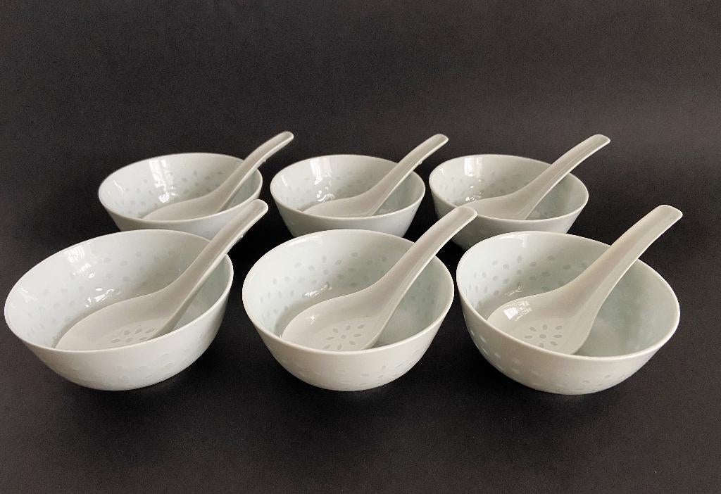 6 Soep Rijst Kom Kommen met Lepel, Ophalen of Verzenden