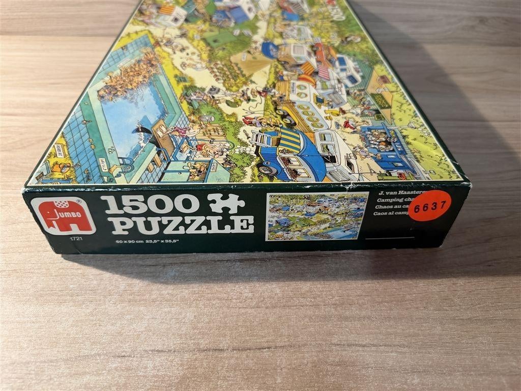 Jan van Haasteren - camping chaos - 1500 stuks - s6637, Hobby en Vrije tijd, Denksport en Puzzels, Ophalen of Verzenden, 500 t/m 1500 stukjes