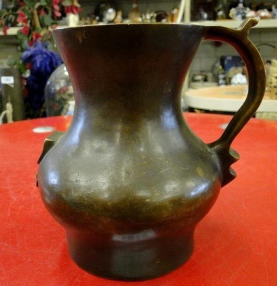 zware bronzen kan met wapen en jaartal, Antiek en Kunst, Antiek | Koper en Brons, Ophalen of Verzenden