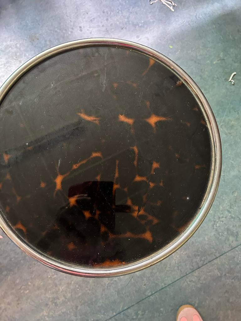 Vintage bijzettafel met schildpadmotief blad, Minder dan 55 cm, Gebruikt, Metaal of Aluminium, Jaren 50-60