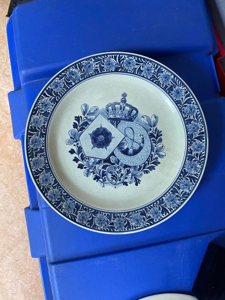 Delfts blauw bord Verloving Juliana & Bernard 1937, Antiek en Kunst, Ophalen