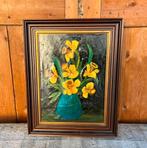 Stilleven in lijst hout boeket bloemen 37,5 cm x 48 cm, Minder dan 50 cm, Gebruikt, Ophalen of Verzenden, Schilderij