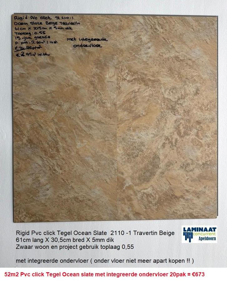52m2 Pvc click Ocean slate met integreerde ondervloer 20pak, Huis en Inrichting, Stoffering | Vloerbedekking, Nieuw, Laminaat