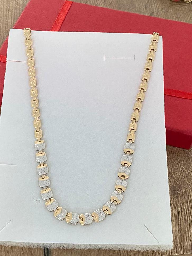 14 karaat (585) gouden ketting, wit en geel goud, Sieraden, Tassen en Uiterlijk, Kettingen, Nieuw, Goud, Goud, Ophalen of Verzenden