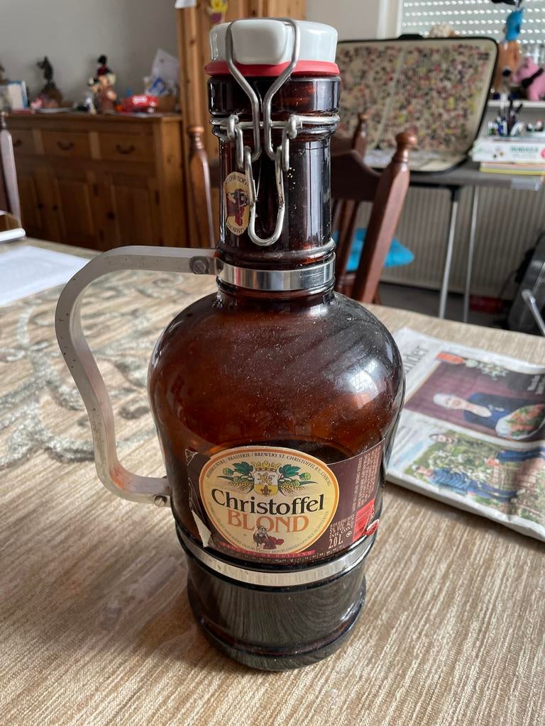 Christoffel Blond 2.0L Bierfles met Beugel en Handvat, Ophalen of Verzenden, Glas, Overige typen, Gebruikt